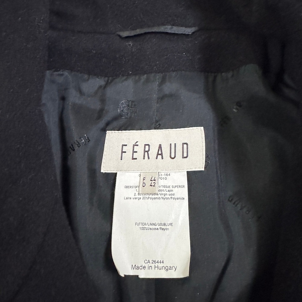 Vintage Feraud Black Wool Coat 12 Mock Neck Longline Seamed Button Front Hungary - Picture 4 of 8